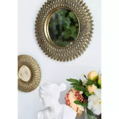 Kirklands Home Decorative Mirrors|Round Gold Textured Diamond Wall Mirror