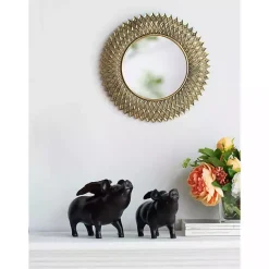 Kirklands Home Decorative Mirrors|Round Gold Textured Diamond Wall Mirror