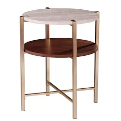 Kirklands Home Accent & End Tables|Round Gold 2-Tier Accent Table White