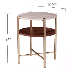 Kirklands Home Accent & End Tables|Round Gold 2-Tier Accent Table White