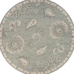 Kirklands Home Area Rugs|Round Gray and Botanical Area Rug, 4x4 Blue