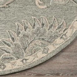 Kirklands Home Area Rugs|Round Gray and Botanical Area Rug, 4x4 Blue
