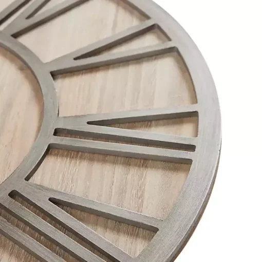 Kirklands Home Clocks|Round Gray and Natural Wooden Wall Clock