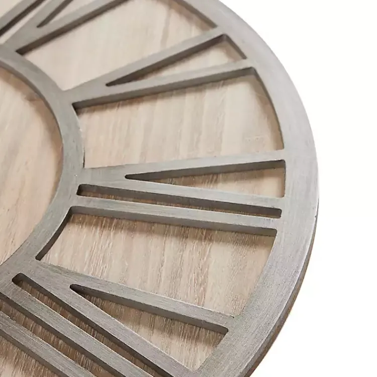 Kirklands Home Clocks|Round Gray and Natural Wooden Wall Clock