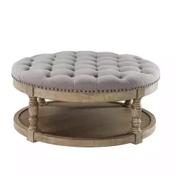 Kirklands Home Benches & Ottomans|Round Cepheus Tufted Ottoman Gray