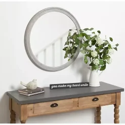 Kirklands Home Decorative Mirrors|Round Gray Mansell Wood Wall Mirror