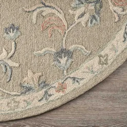 Kirklands Home Area Rugs|Round Traditional Floral Area Rug, 4x4 Gray