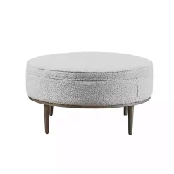 Kirklands Home Benches & Ottomans|Round Upholstered Ottoman Gray