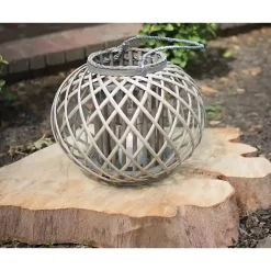 Clearance Round Willow Lantern with Glass Pillar Lanterns