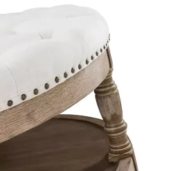 Kirklands Home Benches & Ottomans|Round Cepheus Tufted Ottoman Ivory