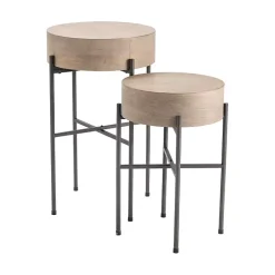Kirklands Home Accent & End Tables|Round Light Wood and Metal Accent Tables, Set of 2 Tan