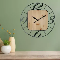 Kirklands Home Clocks|Round Metal & Square Wood Wall Clock