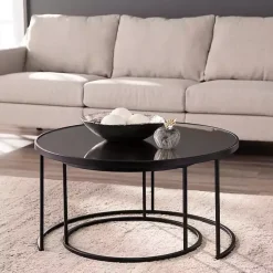 Kirklands Home Coffee Tables|Round Mirrored Nesting Tables, Set of 2 Black