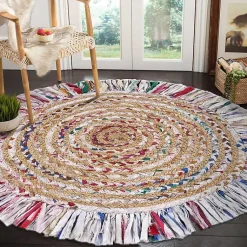 Kirklands Home Area Rugs|Round Multicolor Braided Jute Area Rug, 3x3
