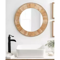 Kirklands Home Decorative Mirrors|Round Natural Calona Wood Wall Mirror