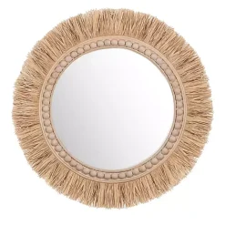 Kirklands Home Decorative Mirrors|Round Natural Rattan Beaded Wall Mirror