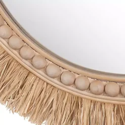 Kirklands Home Decorative Mirrors|Round Natural Rattan Beaded Wall Mirror