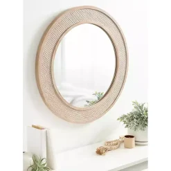 Kirklands Home Decorative Mirrors|Round Natural Rattan Wall Mirror