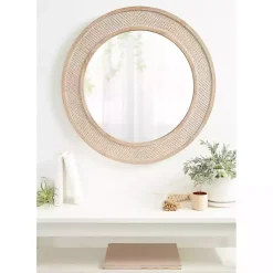 Kirklands Home Decorative Mirrors|Round Natural Rattan Wall Mirror