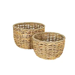 New Round Natural Woven Hyacinth Baskets, Set of 2 Baskets & Boxes