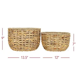 New Round Natural Woven Hyacinth Baskets, Set of 2 Baskets & Boxes