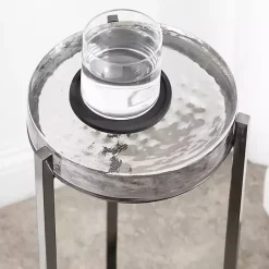 Kirklands Home Accent & End Tables|Round Pewter Aguilar Accent Table