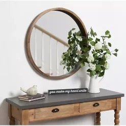 Kirklands Home Decorative Mirrors|Round Rustic Wood Hutton Mirror Brown