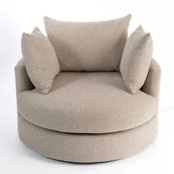 Kirklands Home Accent Chairs|Round Sand Boucle Swivel Accent Chair Tan