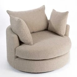 Kirklands Home Accent Chairs|Round Sand Boucle Swivel Accent Chair Tan