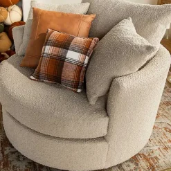Kirklands Home Accent Chairs|Round Sand Boucle Swivel Accent Chair Tan