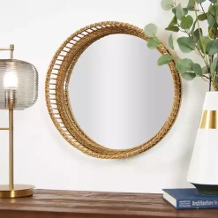 Kirklands Home Decorative Mirrors|Round Seagrass and Bamboo Wall Mirror