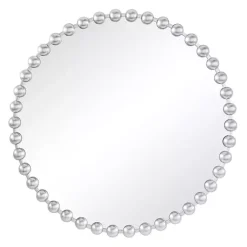 Kirklands Home Decorative Mirrors|Round Silver Beaded Wall Mirror