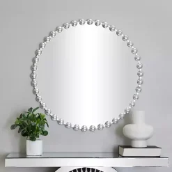 Kirklands Home Decorative Mirrors|Round Silver Beaded Wall Mirror