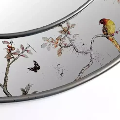 Kirklands Home Decorative Mirrors|Round Silver Birds and Branches Wall Mirror