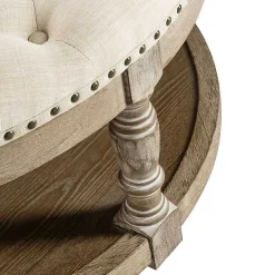 Kirklands Home Benches & Ottomans|Round Cepheus Tufted Ottoman Tan