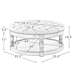 Kirklands Home Benches & Ottomans|Round Cepheus Tufted Ottoman Tan