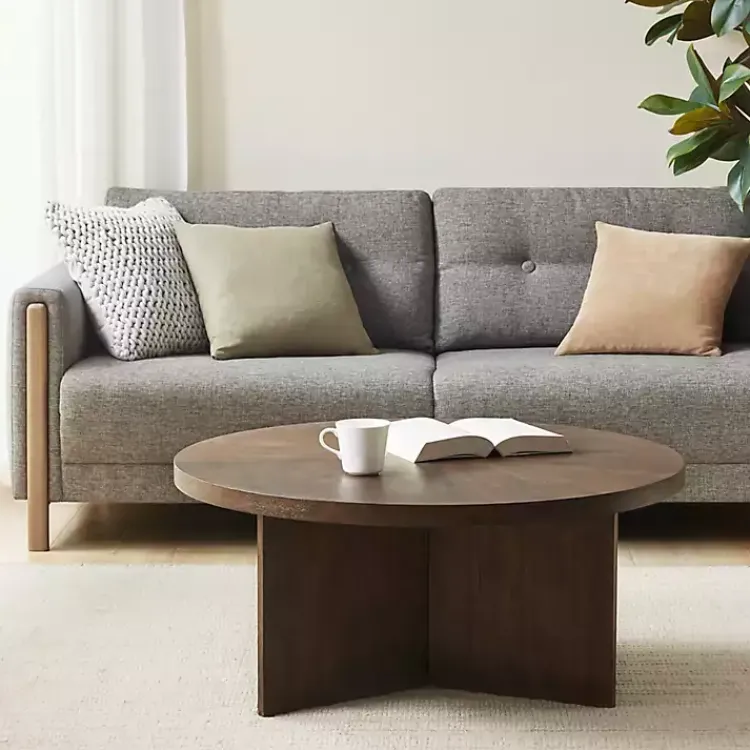 Kirklands Home Coffee Tables|Round Walnut Wood Starburst Coffee Table Brown