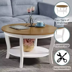Kirklands Home Coffee Tables|Round and Natural Curved Legs Coffee Table White