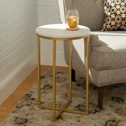 Kirklands Home Accent & End Tables|Round Marble and Gold Accent Table White