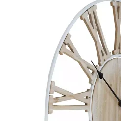Kirklands Home Clocks|Round White Metal and Wood Wall Clock