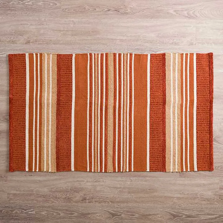 Kirklands Home Accent Rugs|Rust Chenille Striped Scatter Rug Orange