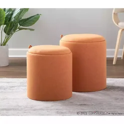 Kirklands Home Benches & Ottomans|Rust Upholstered Ottomans with Tray Tops, Set of 2 Orange
