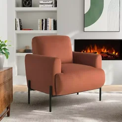 Kirklands Home Accent Chairs|Rust Velvet Upholstered Knox Accent Chair Orange