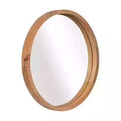 Kirklands Home Decorative Mirrors|Rustic Brown Acacia Round Wall Mirror