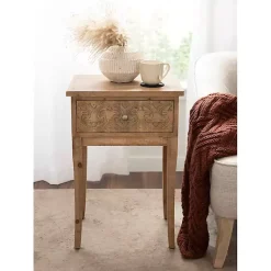 Kirklands Home Accent & End Tables|Rustic Ornate Carved Wood Accent Table Brown
