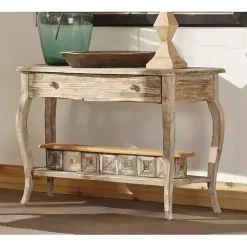 Kirklands Home Console Tables|Rustic Wood Curved Console Table Brown