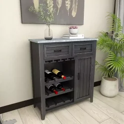 Kirklands Home Cabinets & Sideboards|Rustic Galvanized Top Wine Cabinet Black