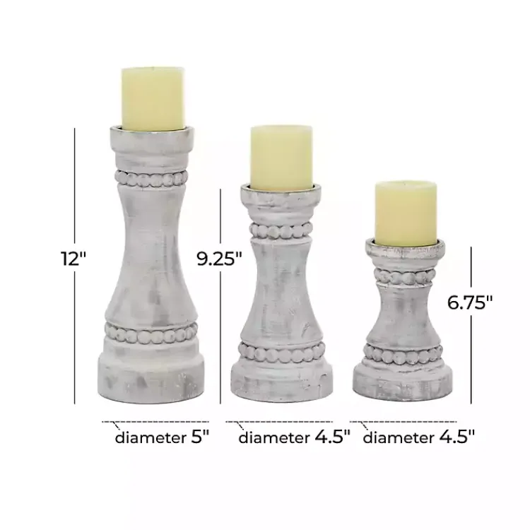 Outlet Rustic Gray Carved 3-pc. Candle Holder Set Candle Holders