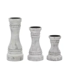 Outlet Rustic Gray Carved 3-pc. Candle Holder Set Candle Holders