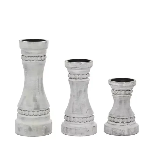 Outlet Rustic Gray Carved 3-pc. Candle Holder Set Candle Holders